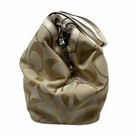 Coach Signature Stripe Framed Tan Carryall Purse - Picture 6 of 15